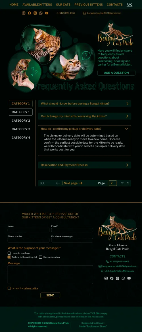 Frequently Asked Questions page for a cat cattery in the USA with client answers.