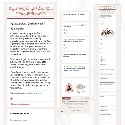 Google form for reserving kittens