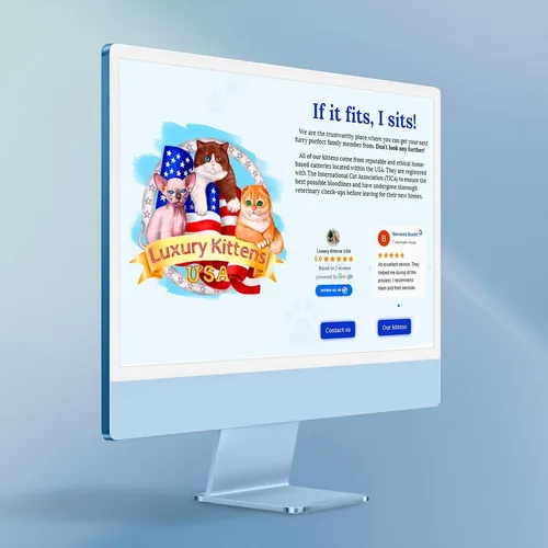 Website for selling cats in the USA – screenshot of the main page with Google reviews