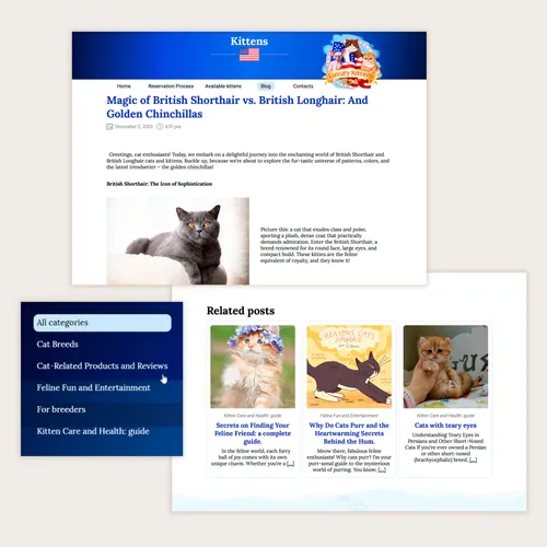 Website for selling cats in the USA - blog page