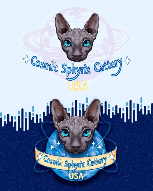 Final logo of the Cosmic Sphynx Cattery in digital format.